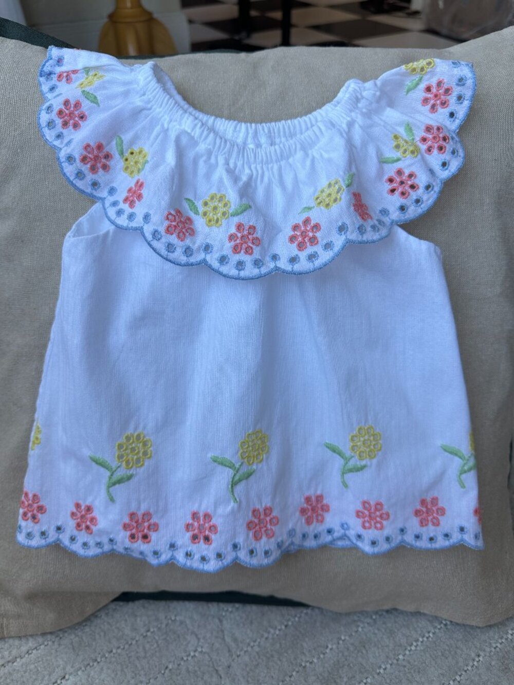 Little Me Baby Girl White Floral Embroidered Cotton Dress 9M Lined